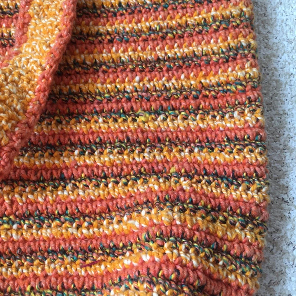 Vintage Macrame Crochet Hobo Bag Orange Yellow Green Festival Handmade - Picture 2 of 8